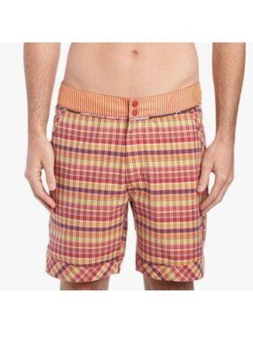 NWT Robert Graham Classic Fit Tonga Check Swim Trunks Board Shorts 38